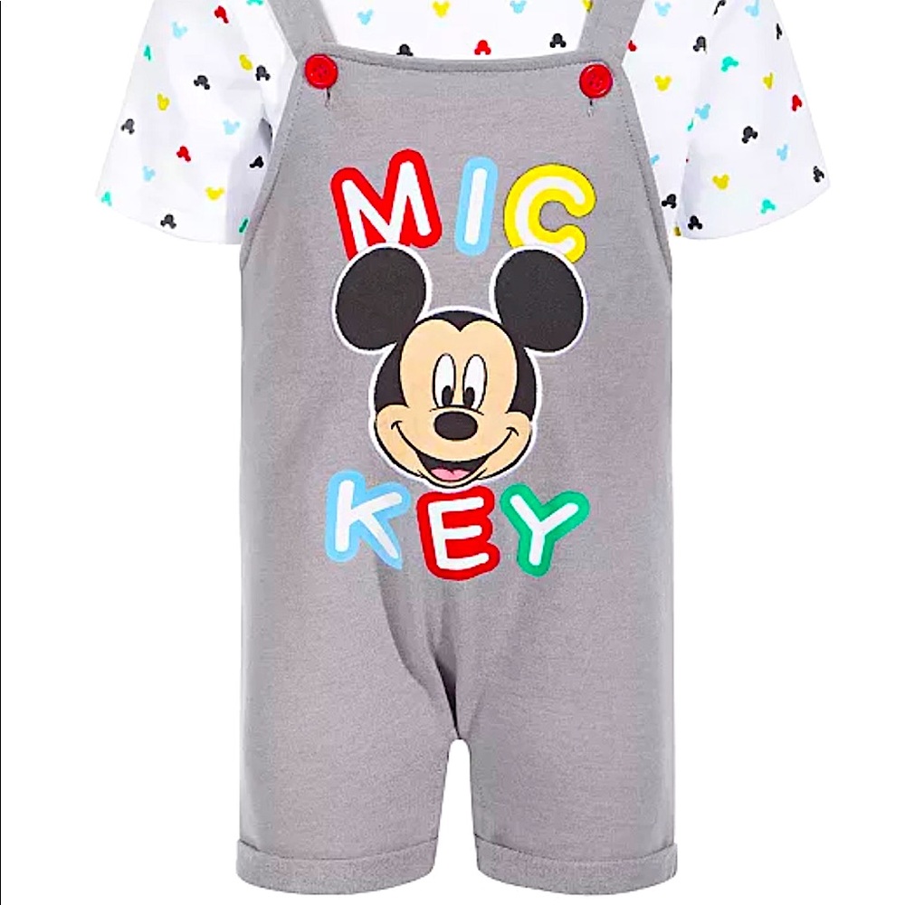 Disney Baby Boys 2-Pc. Mickey Mouse Shortall & Printed T-Shirt Set